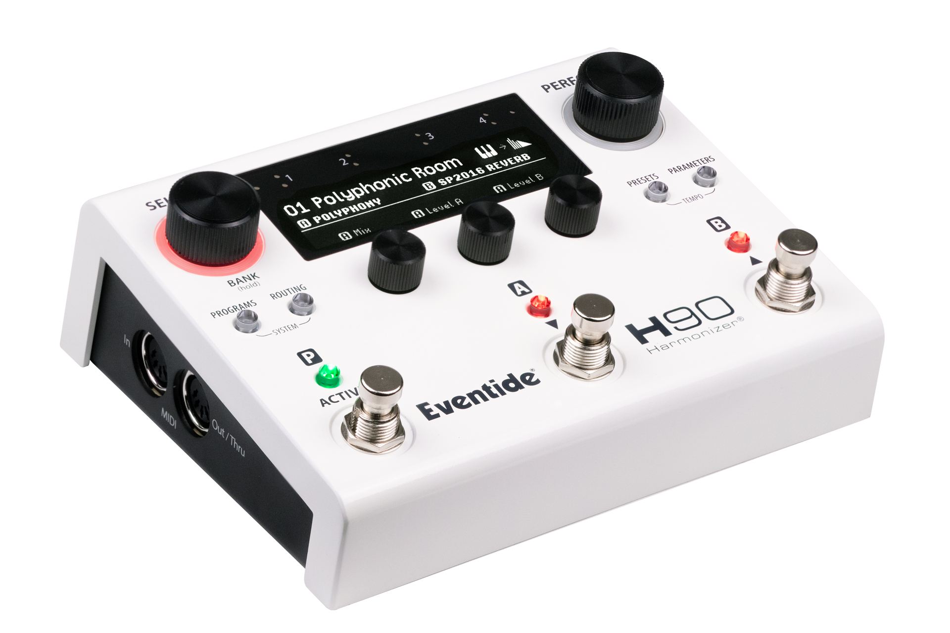 left side of Eventide H90 pedal showing MIDI ports