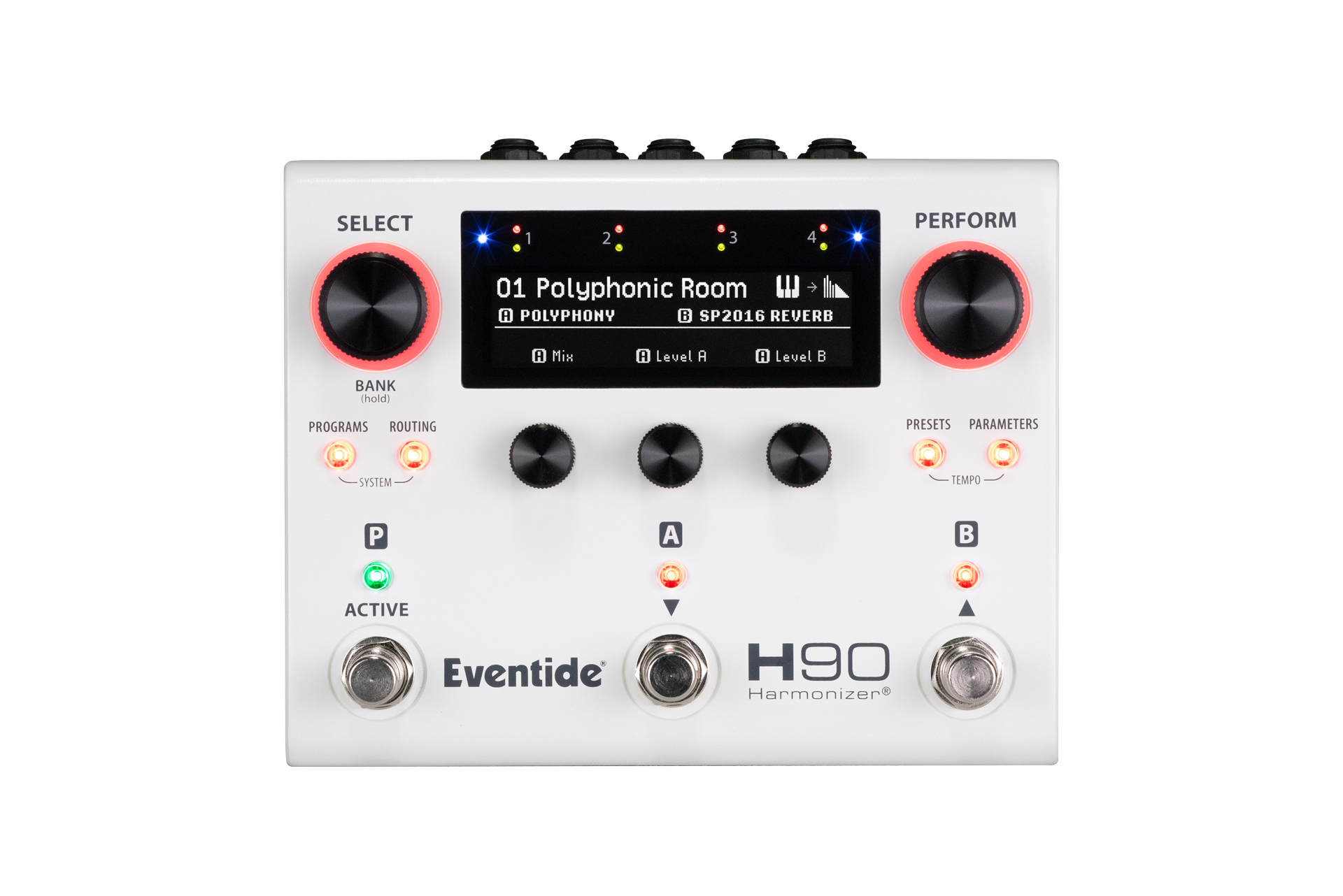 Eventide H90 Pedal, front on image showing the display of the pedal